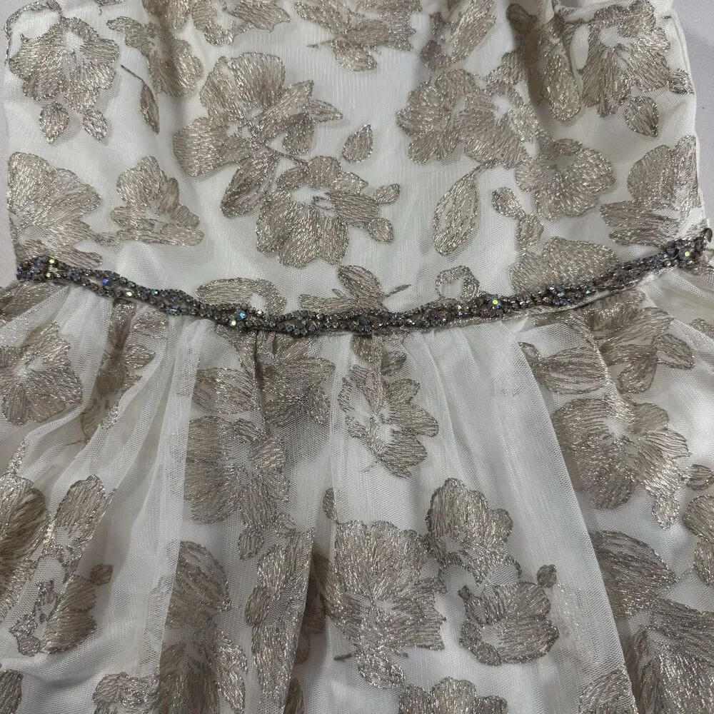 Rare Editions Girls Size 7 Ivory Gold Floral Dress Wedding Party Holiday Pageant
